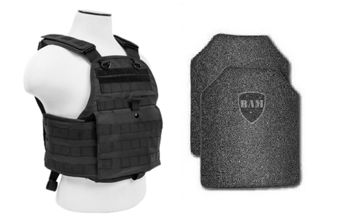 Body Armor AR500 Steel Plates Base Coating Bullet Proof Vest EXP BLK M-XL 10x12s